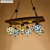 Rustic Stained Glass Star Chandelier With 6 Multi-Color Lights - Perfect For Bars And Lofts