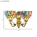 Rustic Stained Glass Wall Lamp With Art Pattern - 2 Head Fixture For Dining Room
