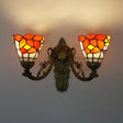 Rustic Stained Glass Wall Light - 2 Lights Orange/Pink/Blue/Beige Library & Living Room Sconce