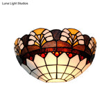 Rustic Stained Glass Wall Sconce - 1 Light Tiffany Half-Dome In Brown For Hotels