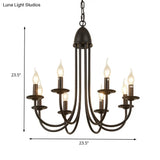 Rustic Style Bronze Iron Chandelier Light With 6/8 Heads Bare Bulb Pendant For Dining Room Curved