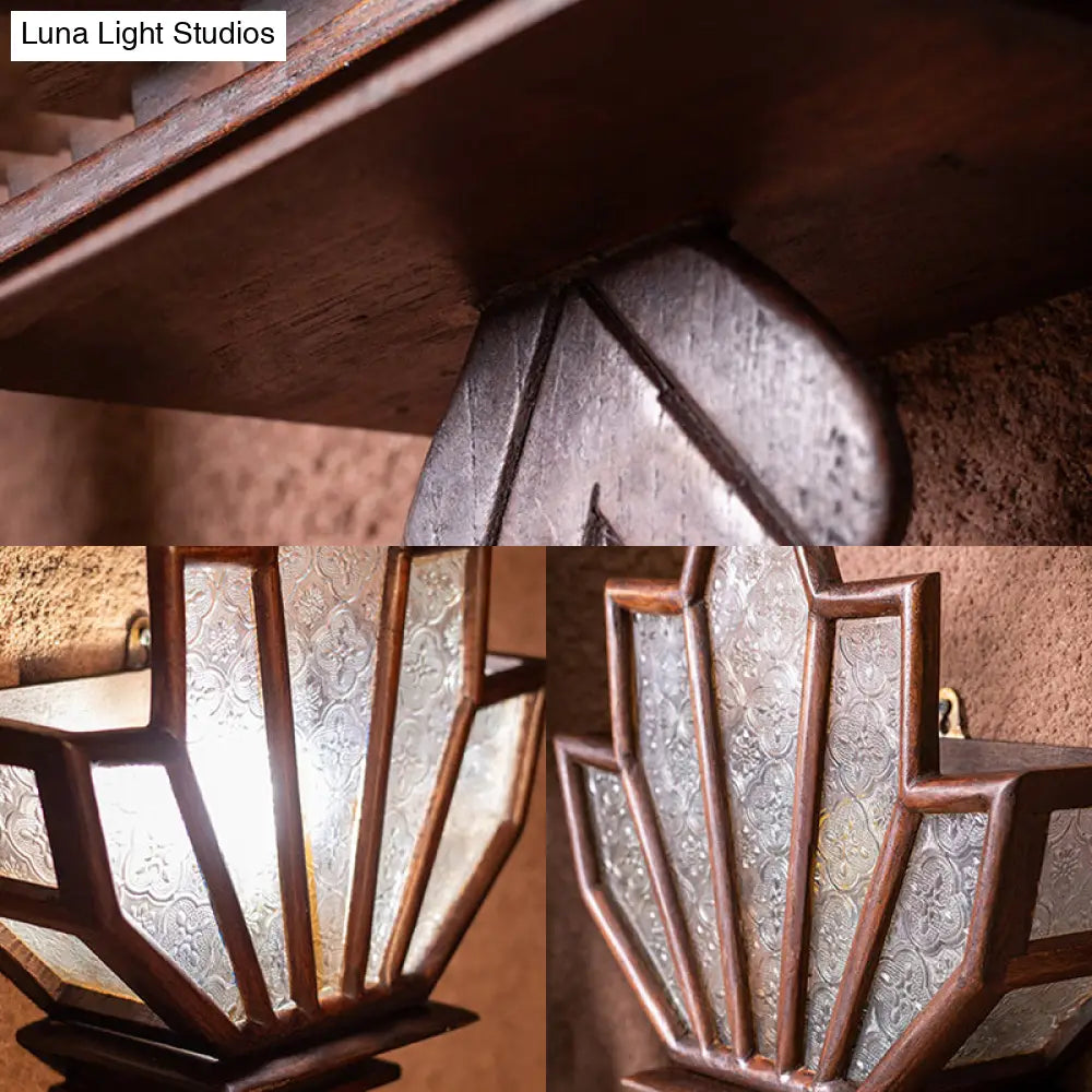 Rustic Style Clear Textured Glass Wall Sconce Light Fixture In Brown - Vibrant 1-Light Lamp