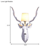 Rustic Style Engraved Deer Wall Sconce: Resin White/Blue 1 Light Fixture