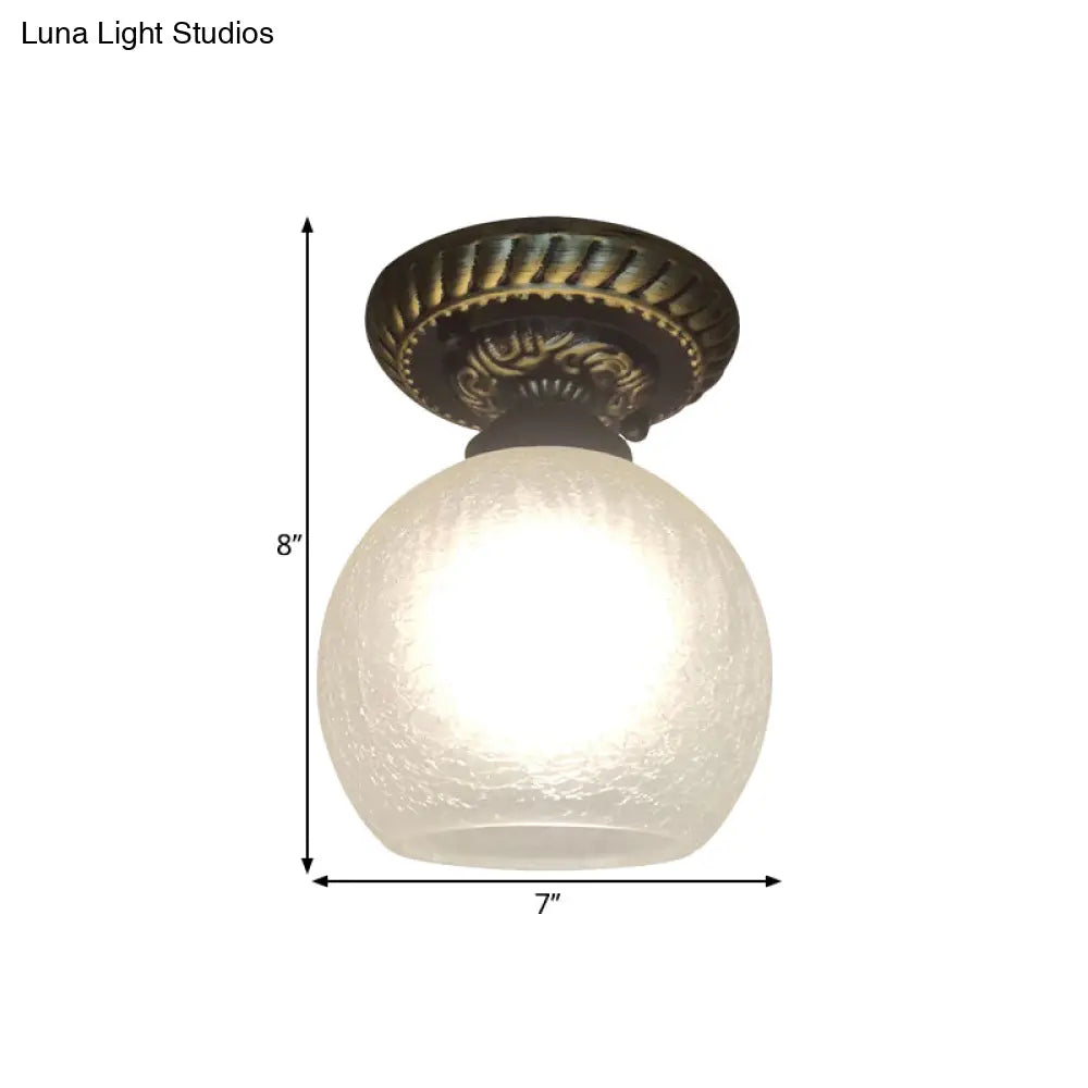 Rustic Style Opal Crackle Glass Ceiling Lamp 1 - Light Flush Mount Brown 6’/7’/8’ Sphere Design