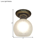 Rustic Style Opal Crackle Glass Ceiling Lamp 1 - Light Flush Mount Brown 6’/7’/8’ Sphere Design