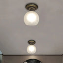 Rustic Style Opal Crackle Glass Ceiling Lamp 1 - Light Flush Mount Brown 6’/7’/8’ Sphere Design / 6’