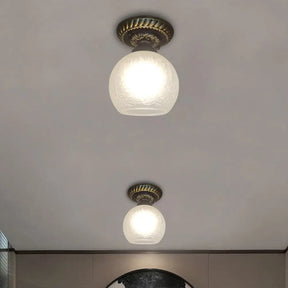 Rustic Style Opal Crackle Glass Ceiling Lamp 1 - Light Flush Mount Brown 6’/7’/8’ Sphere Design / 6’