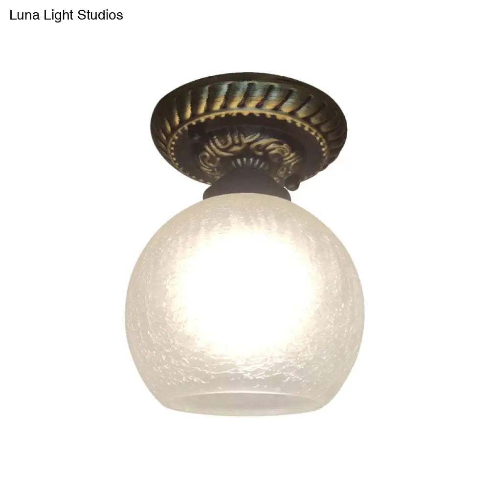 Rustic Style Opal Crackle Glass Ceiling Lamp 1 - Light Flush Mount Brown 6’/7’/8’ Sphere Design