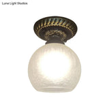 Rustic Style Opal Crackle Glass Ceiling Lamp 1 - Light Flush Mount Brown 6’/7’/8’ Sphere Design