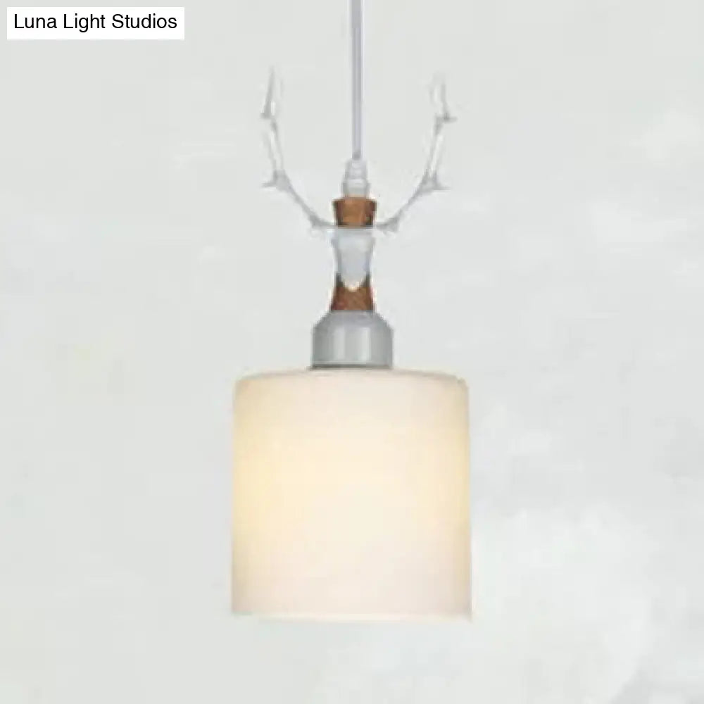 Rustic Style Opal Glass Pendant Lamp With Antlers - Cloth Shop 1 Bulb Suspension Light