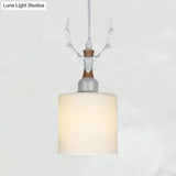 Rustic Style Opal Glass Pendant Lamp With Antlers - Cloth Shop 1 Bulb Suspension Light