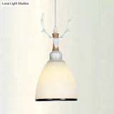Rustic Style Opal Glass Pendant Lamp With Antlers - Cloth Shop 1 Bulb Suspension Light