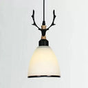 Rustic Style Opal Glass Pendant Lamp With Antlers - Cloth Shop 1 Bulb Suspension Light Black / Dome