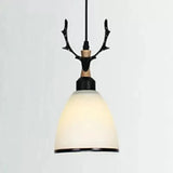 Rustic Style Opal Glass Pendant Lamp With Antlers - Cloth Shop 1 Bulb Suspension Light Black / Dome