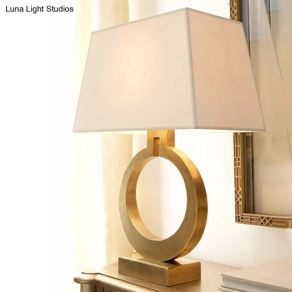 Rustic Style Trapezoid Fabric Night Lamp - 1 Light Table Lighting For Study Room With Gold Metal