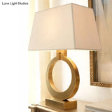 Rustic Style Trapezoid Fabric Night Lamp - 1 Light Table Lighting For Study Room With Gold Metal
