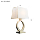 Rustic Style Trapezoid Fabric Night Lamp - 1 Light Table Lighting For Study Room With Gold Metal