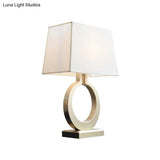 Rustic Style Trapezoid Fabric Night Lamp - 1 Light Table Lighting For Study Room With Gold Metal