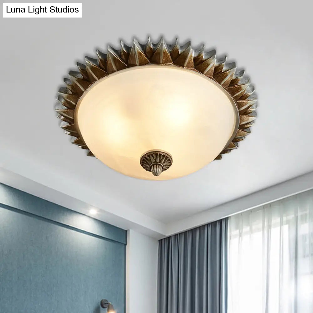 Rustic Sun Shape Flush Mount Opaline Glass Ceiling Light Fixture For Bedroom - Retro Style 3 - Light