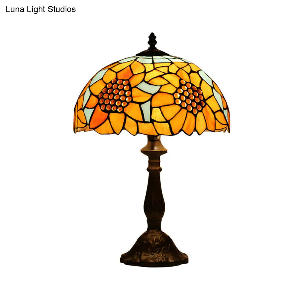 Rustic Sunflower Desk Light - 18 Inch | Stained Glass Orange 1-Head Lamp