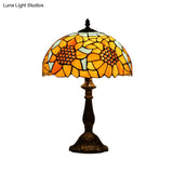 Rustic Sunflower Desk Light - 18 Inch | Stained Glass Orange 1-Head Lamp
