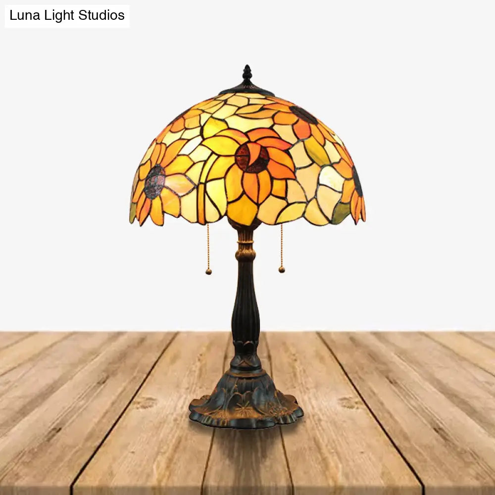Rustic Sunflower Desk Light - 18 Inch | Stained Glass Orange 1-Head Lamp
