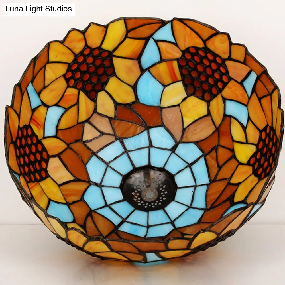 Rustic Sunflower Desk Light - 18 Inch | Stained Glass Orange 1-Head Lamp