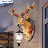 Rustic Teardrop Sconce Lamp With Crystal Wall Mounted Light Grey/Brown Resin Deer Décor