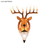 Rustic Teardrop Sconce Lamp With Crystal Wall Mounted Light Grey/Brown Resin Deer Décor