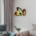 Rustic Tiffany Stained Glass Dome Sconce Wall Mount Light With 1 Brass Bulb