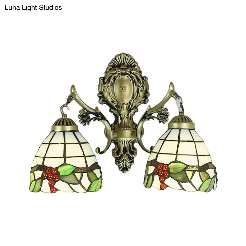 Rustic Tiffany Stained Glass Sconce Lighting - Indoor Wall Light With Aged Brass Finish