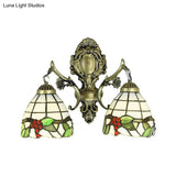 Rustic Tiffany Stained Glass Sconce Lighting - Indoor Wall Light With Aged Brass Finish