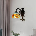 Rustic Tiffany Sunflower Sconce Lamp - Stained Glass Wall Light In Orange For Bedroom