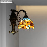 Rustic Tiffany Sunflower Sconce Lamp - Stained Glass Wall Light In Orange For Bedroom
