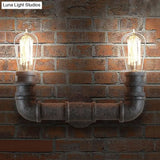 Rustic U-Shaped Wall Sconce Lighting With Wrought Iron Pipe - 2 Lights In Weathered Bronze