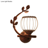 Rustic Wall Mounted Bedroom Lamp With Milky Glass Shade - Dark Wood Sconce Light (Right/Left)
