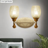 Rustic Wall Mounted Bedside Lamp With Oval Crackle Glass Shade - Rural Blue/Gold/Dark Blue Lighting