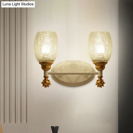 Rustic Wall Mounted Bedside Lamp With Oval Crackle Glass Shade - Rural Blue/Gold/Dark Blue Lighting