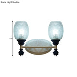 Rustic Wall Mounted Bedside Lamp With Oval Crackle Glass Shade - Rural Blue/Gold/Dark Blue Lighting