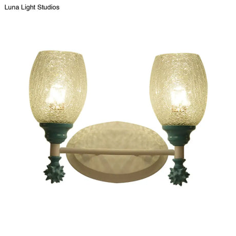 Rustic Wall Mounted Bedside Lamp With Oval Crackle Glass Shade - Rural Blue/Gold/Dark Blue Lighting