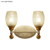 Rustic Wall Mounted Bedside Lamp With Oval Crackle Glass Shade - Rural Blue/Gold/Dark Blue Lighting