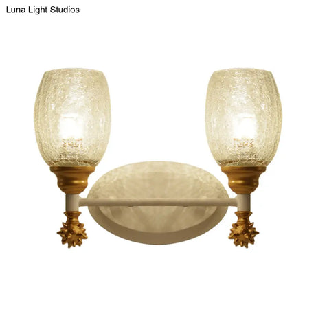 Rustic Wall Mounted Bedside Lamp With Oval Crackle Glass Shade - Rural Blue/Gold/Dark Blue Lighting