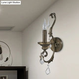 Rustic Wall Mounted Candlestick Lamp In Bronze With Crystal Accent