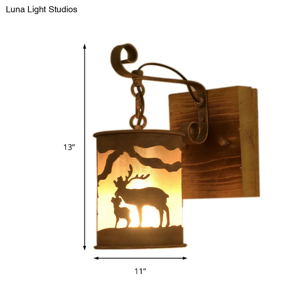 Rustic Wall Mounted Sconce Lamp With Fabric Shade - Porch Light Fixture