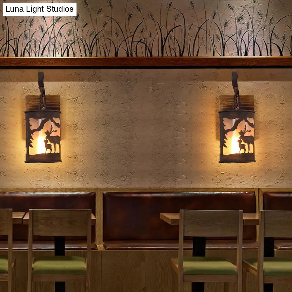 Rustic Wall Mounted Sconce Lamp With Fabric Shade - Porch Light Fixture