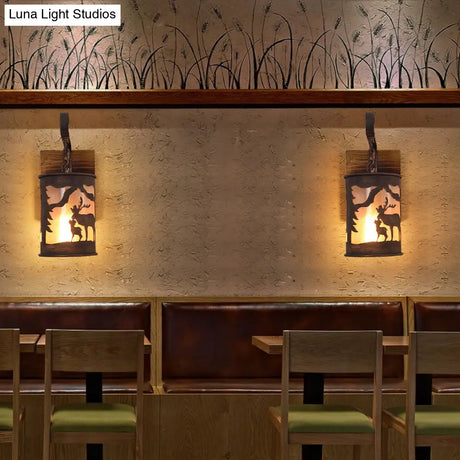 Rustic Wall Mounted Sconce Lamp With Fabric Shade - Porch Light Fixture