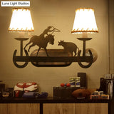 Rustic Wall Sconce Lamp With Animal Accents - Ideal For Restaurant 2-Bulb Conical Design