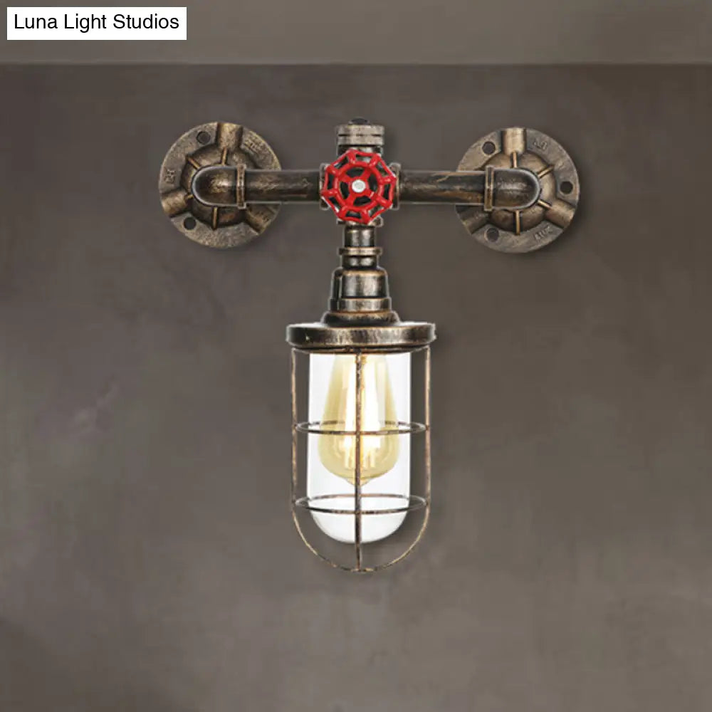 Rustic Water Pipe Iron Wall Sconce Lamp: Vintage 1-Light Fixture For Bathrooms (Aged Brass)