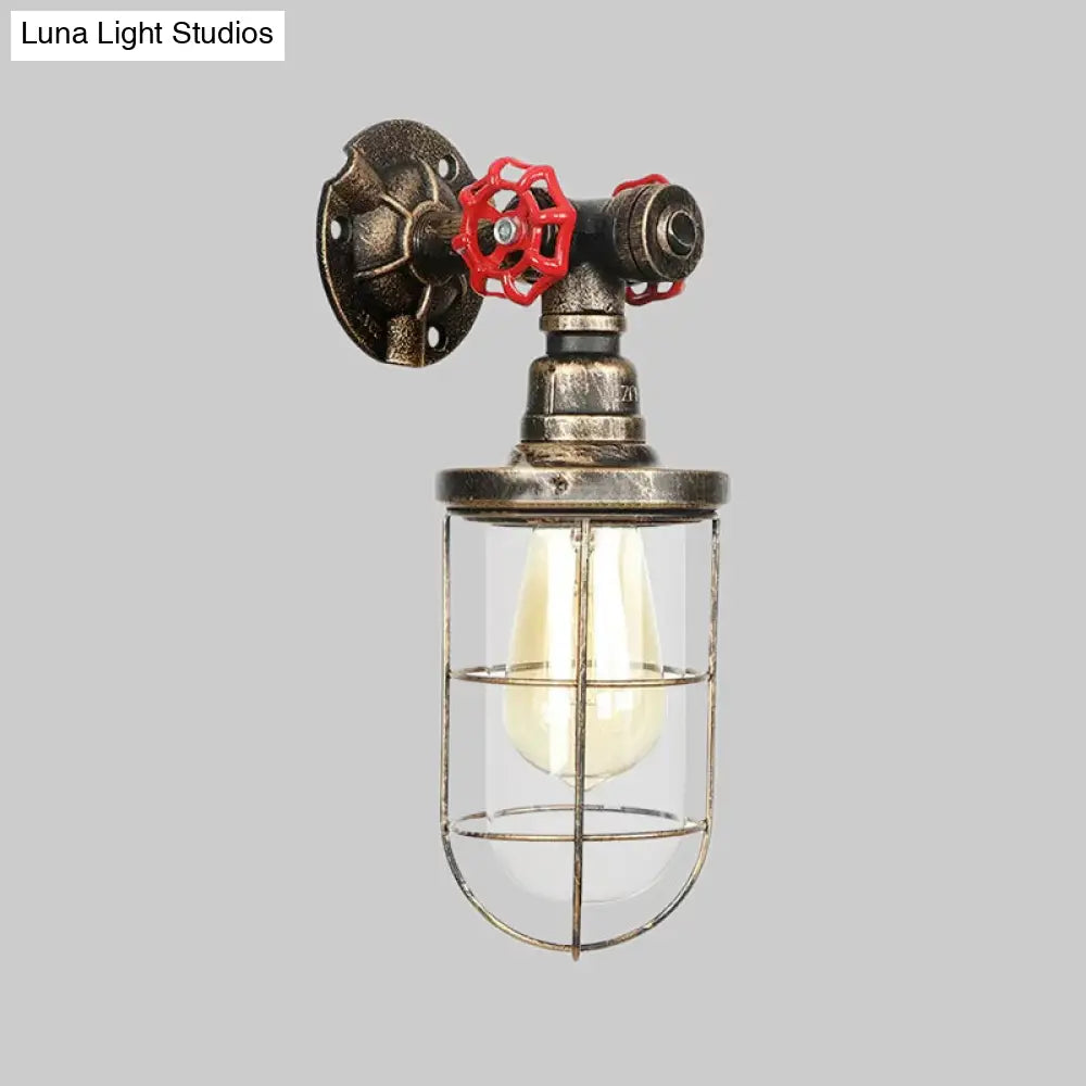 Rustic Water Pipe Iron Wall Sconce Lamp: Vintage 1-Light Fixture For Bathrooms (Aged Brass)