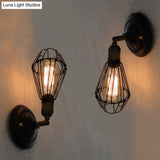 Rustic Weathered Brass Iron Wall Sconce Lighting - Caged Mini Lamp For Dining Room